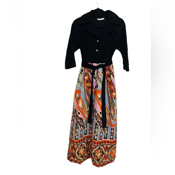 VTG 70’s Psychedelic Printed Quilted Long Sleeve Maxi Dress Dela-Ann Creation M - Picture 8 of 16
